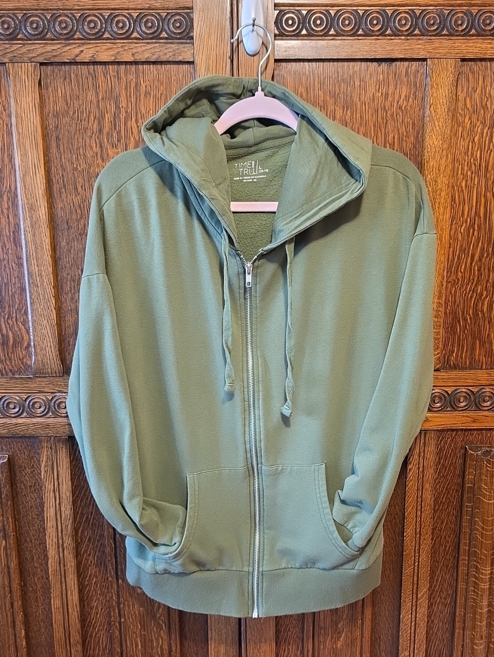 Time and Tru Olive Zip-Up Hooded Jacket for Men